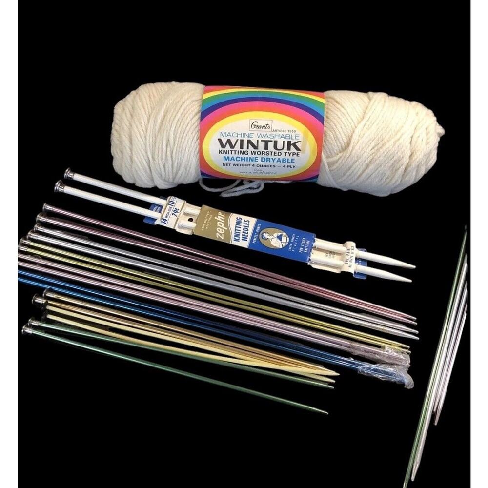 Vintage Bundle‎ BOYE Zephr Aluminum & Plastic Knitting Needles + Grants Wintuk